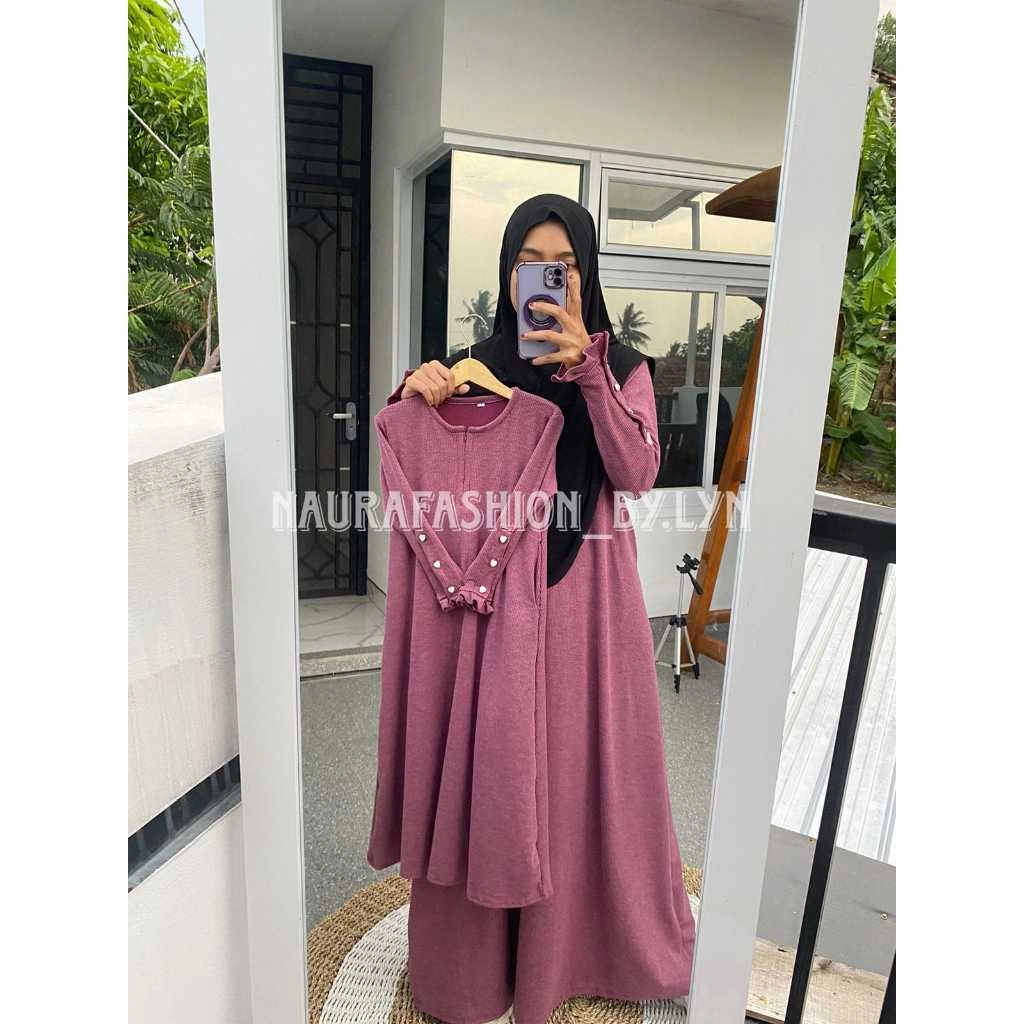 NAURA FASHION -Zahra Abaya ibu dan anak usia 3-15 tahun bahan knit viscose adem lengan rempel kancing love