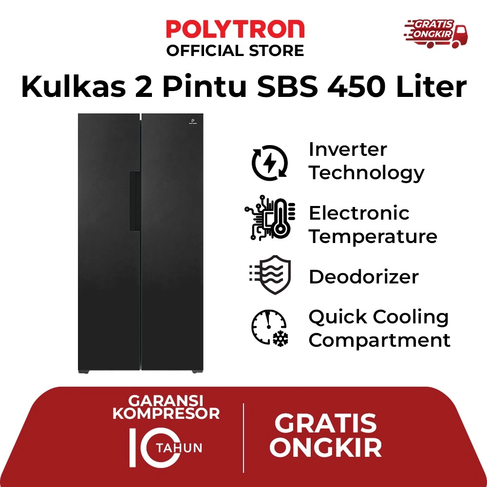 POLYTRON Kulkas 2 Pintu Side By Side 450 Liter PRS 451Y