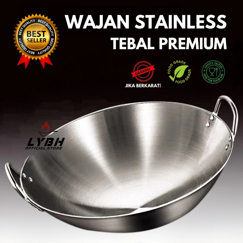 “COD”Wajan baja wajan penggorengan tebal semua stainless steel/wajan anti lengket stainless steel 304 asli/wajan cekung/wajan anti lengket/wajan anti lengket kuping ganda/panci samping panci besar/wajan kuping ganda/ penggorengan, wajan/live