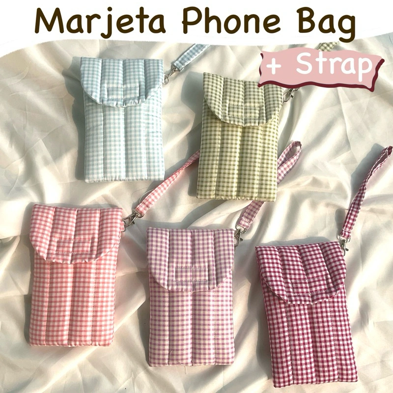 ( + STRAP) MARJETA Phone Bag | Pouch HP Android IPhone | Tas HP Puffy | Gingham Phone Puffy Bag