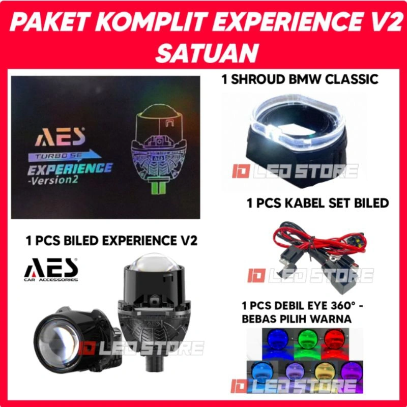 Paket Komplit Biled Aes Turbo Experience V2 2.5 inch 60 Watt Motor Mobil Universal Harga Satuan I1014