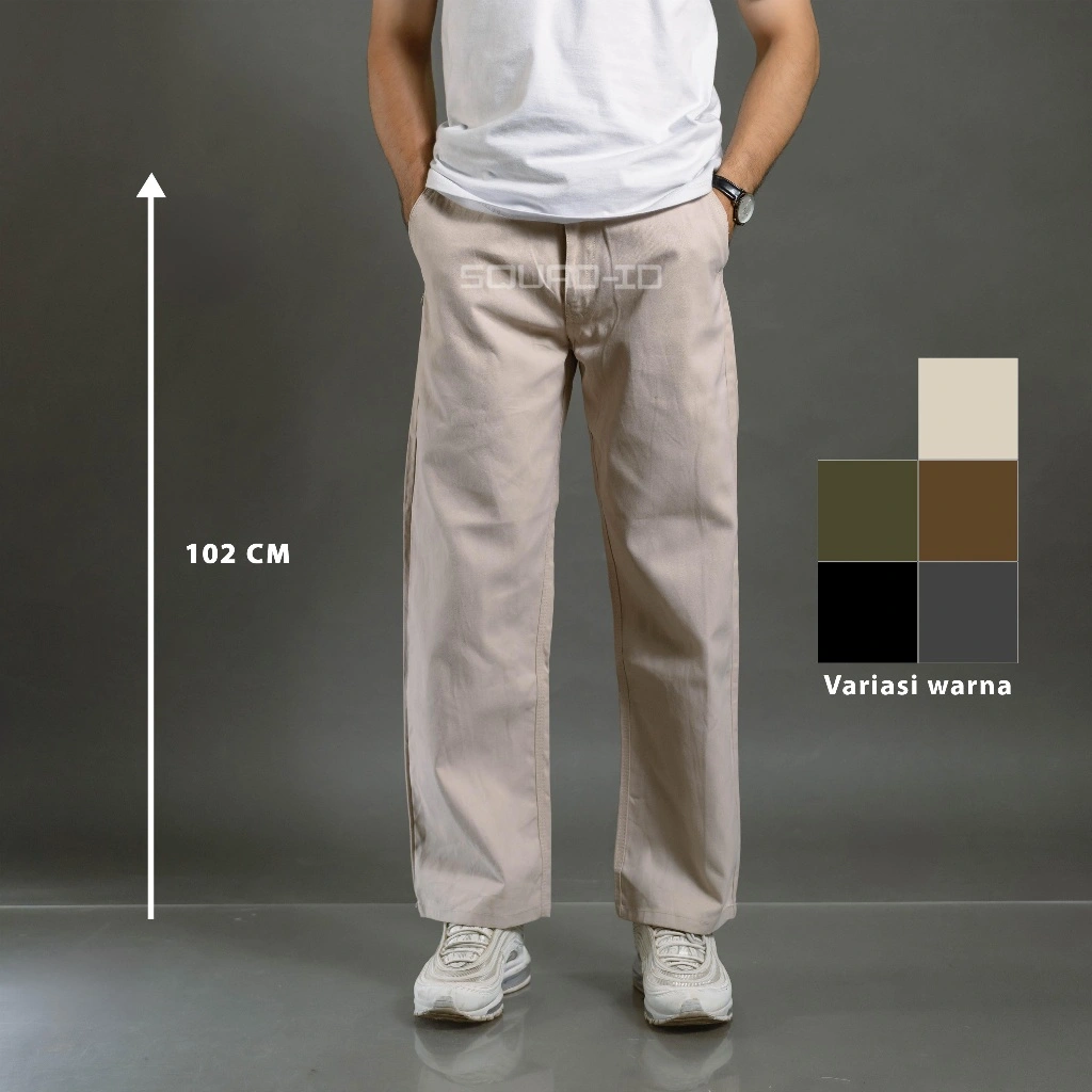 SQ SQUAD ID Celana Chino Panjang Pria Straight Fit Reguler - Loose Baggy Kombor Standar Lurus