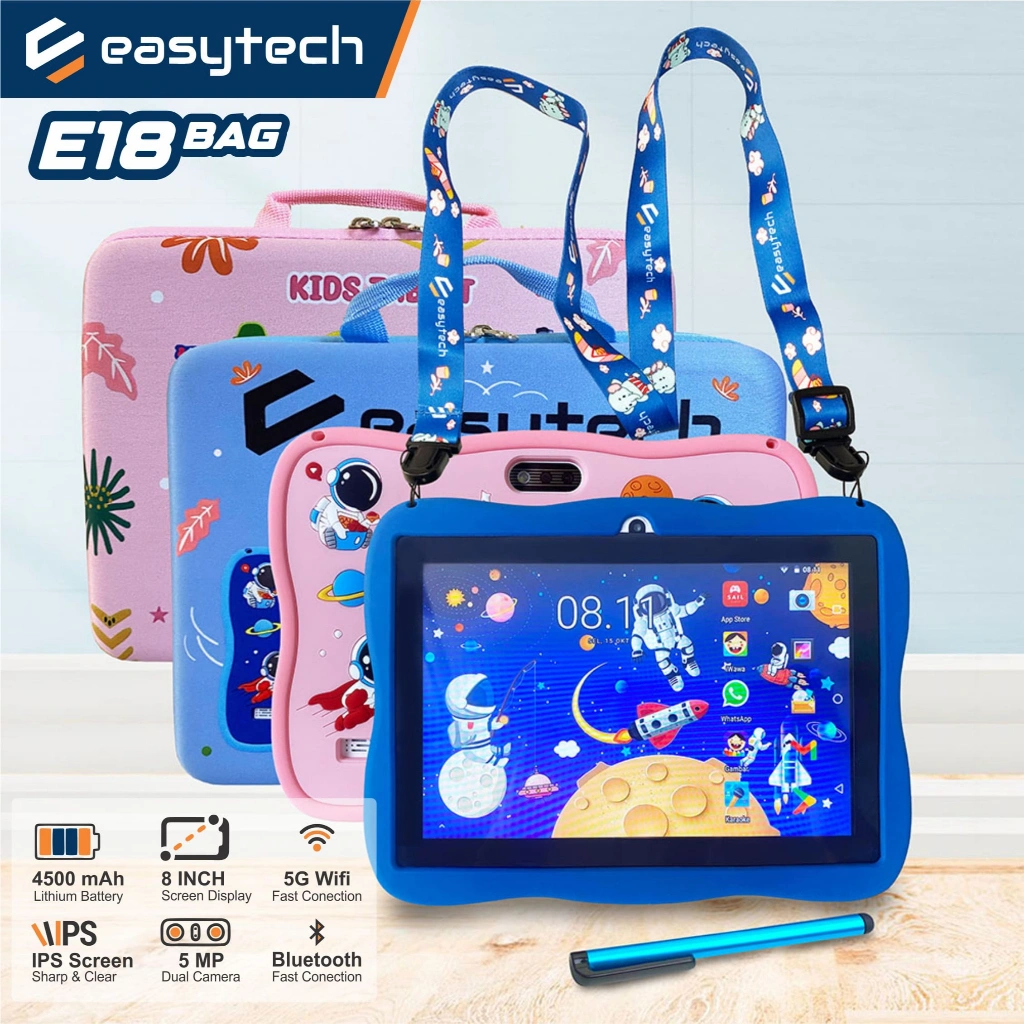 Tablet Android Anak Easytech E-18 Dengan Kemasan Tas Layar Sentuh IPS 8 Inch WiFi Only / Tablet Belajar Anak Edukasi