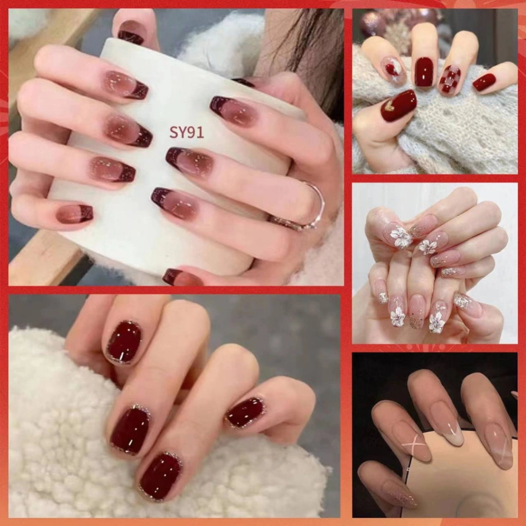 24pcs 3D kuku palsu extension kuku palsu grosir kuku nail alat perawatan kuku perawatan kecantikan Manicure kuku kaki palsu free lem