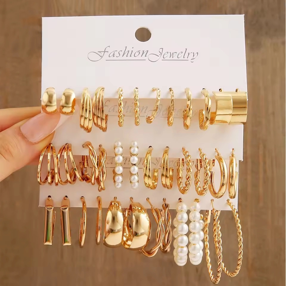 Set Anting Bulat Retro Anting Hoop Anting Gantung Emas Silver Set Hoop Earrings Gold Earrings Vintage Stud Earrings Anting Fashion Import Anting Wanita Emas Anting Tusuk
