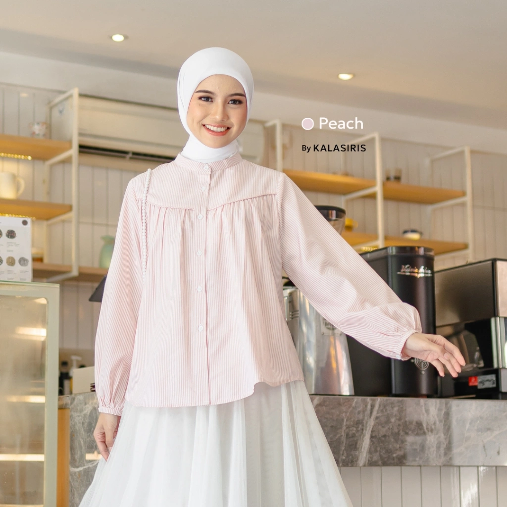 Nibras Hijab X Kalasiris Blouse Tunik Atasan Polos Semi Formal Saluria - Fiona Stripe Series