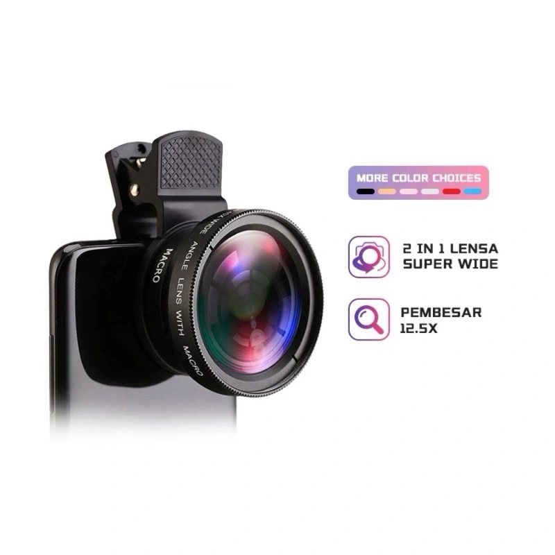 2 in 1 Lensa Super Wide Angle Lens Macro Smartphone Aksesoris Lensa Pembesar 12.5X Camera HP Dengan Klip Untuk Handphone