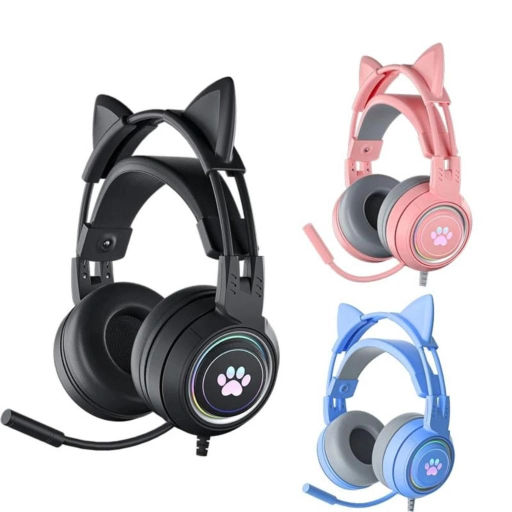 SY-G25 Cat Ear Wired Headset With Microphone For Pc 3.5mm Audio Headphone Gaming Earphone