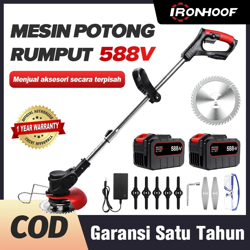 IRONHOOF 588V Mesin Potong Rumput 88V Pemotong Rumput Listrik Pemangkas Rumput Dengan Baterai Li-ion