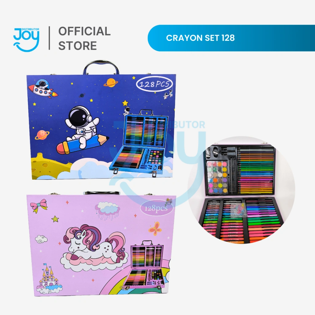 (JOY) Crayon Warna Anak Set 128 pcs | Art Full Set | Krayon Mewarnai Anak | Pensil Warna | Perlengkapan Mewarnai Lukis