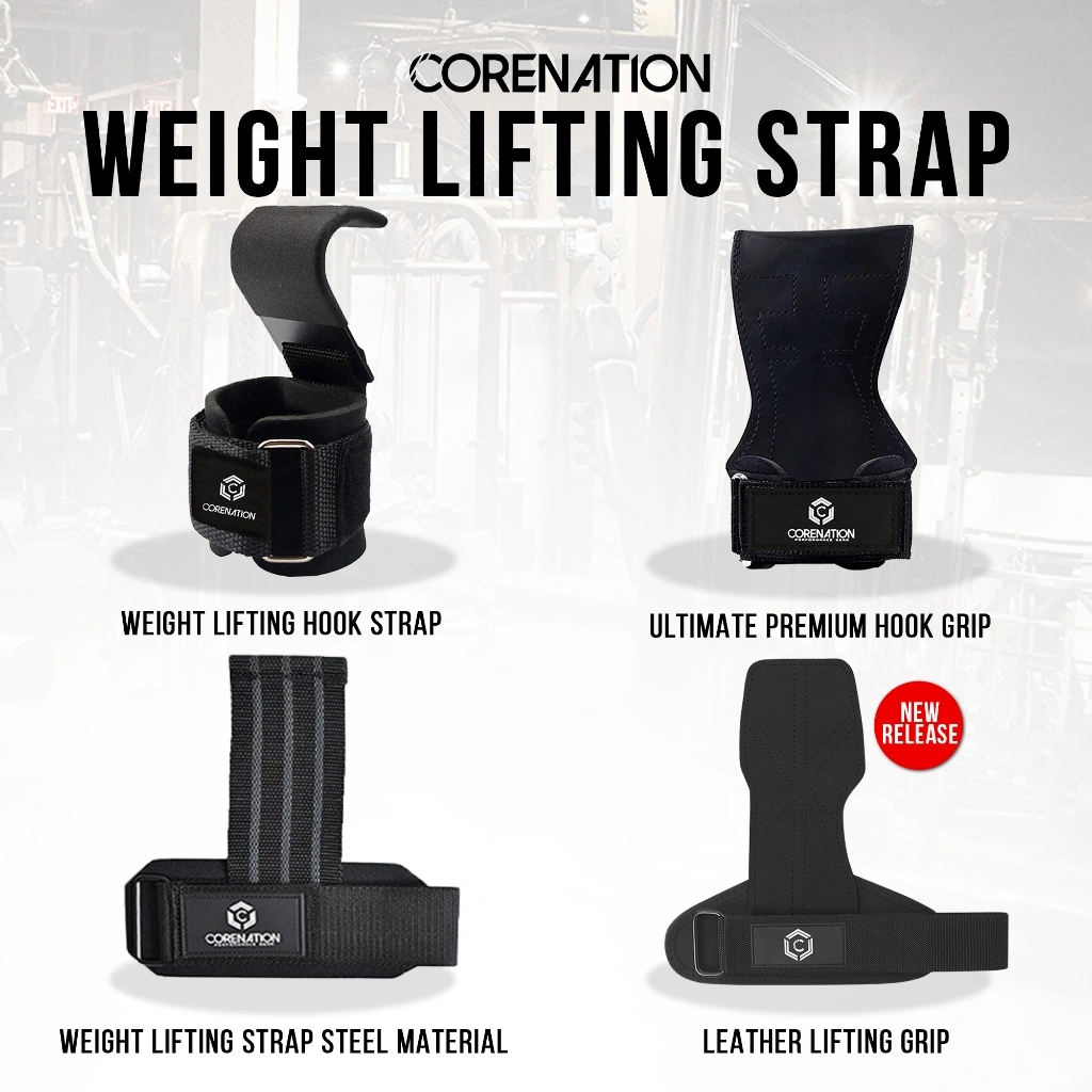 CoreNation Fast Grip Power Lifting Strap / Neoprene Hook Strap / Ultimate Premium Hook Grip Strap Gym / Leather Lifting Grip - Wrist Wrap Wristband Wrist Support