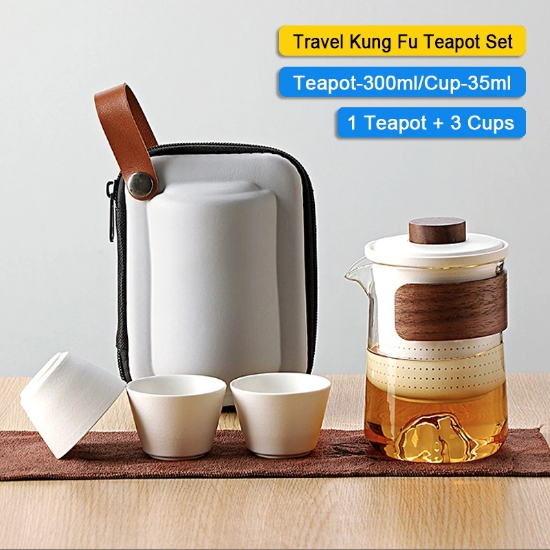 Tea Pots Kung Fu Tea Set Teh Perjalanan Set Portabel Outdoor Pribadi Kung Fu Cangkir Teh Bubach Sets 300ml 1 Teapot + 3 Cups