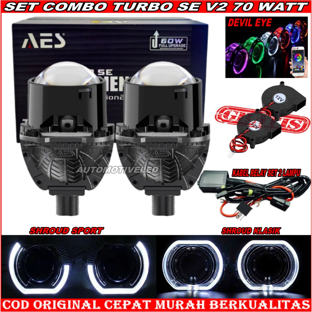 COMBO PAKET HEMAT BILED TURBO SE EXPERIENCE V2 70 WATT PAKET SET MOBIL SEPASANG ORIGINAL BILED AES PAKETAN SET MOTOR | BILED PROJIE AES TURBO SE
