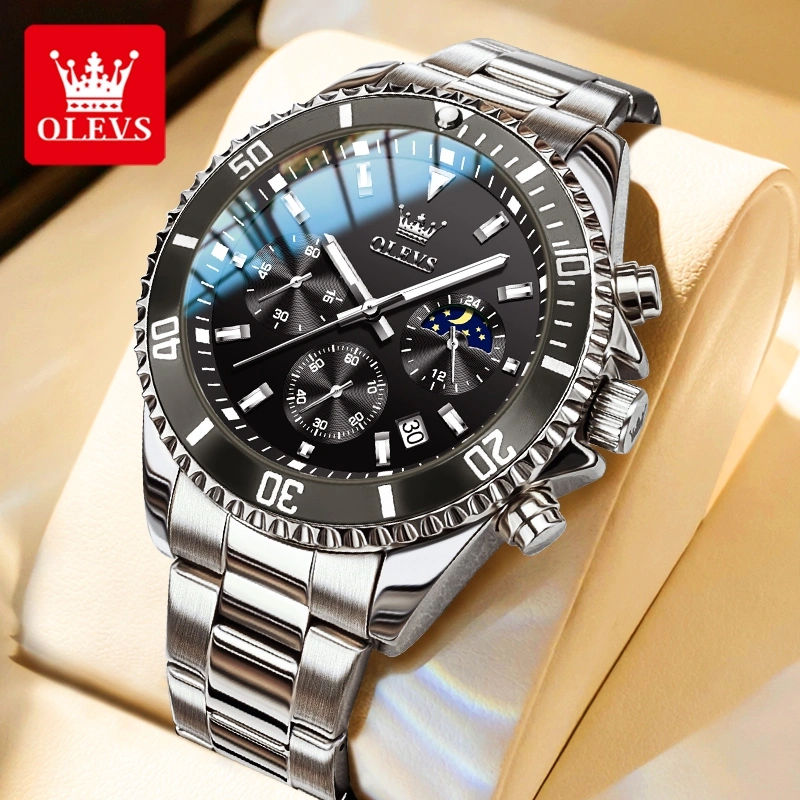 OLEVS Jam Tangan Pria Anti Air Original Tahan Keren Luxury Led Analog Stainless Steel Chronograph Watch Men Hitam Cod Model 2870