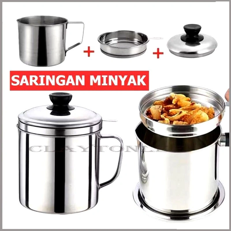 Wadah Saringan Minyak Bekas Goreng Oilpot Stainlessl Gelas Tahan Panas 1300ml / 1000ml 1,3L 1L Model Gelas Tahan Panas