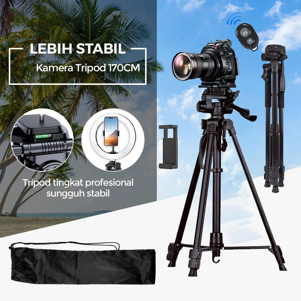 Tripod Kamera Hp Bluetooth Remote 170CM Tripot HP Aluminum Tripod with Holder+Carry Bag