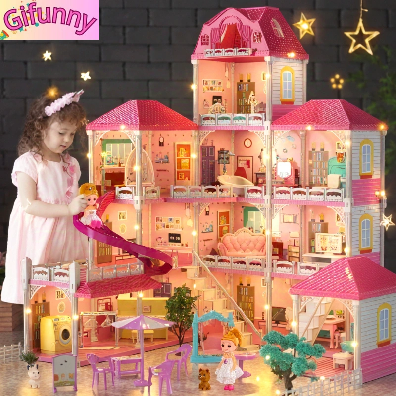 Gifunny Mainan Putri Rumah Kastil dengan Boneka Ringan Mainan Anak-anak Mainan DIY Vila Putri