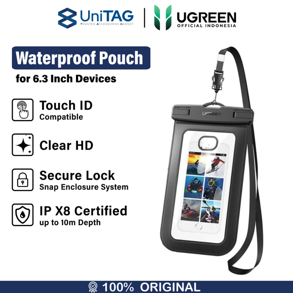 UGREEN Pelindung HP Anti Air Waterproof Case Universal Clear Pouch by UniTAG
