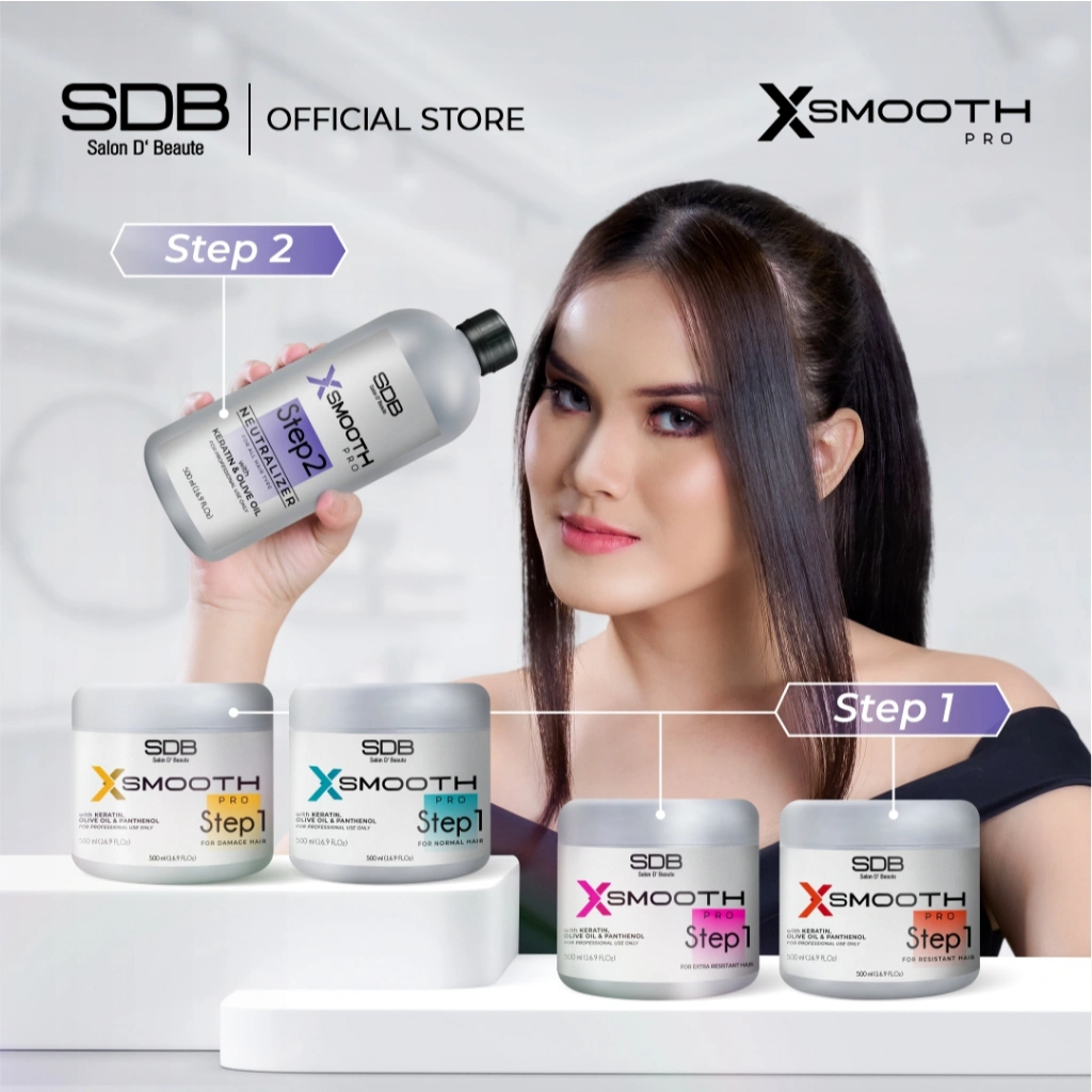 SDB X Smooth Pro X Rebond Pro - Step 1-2 500ml / Professional hair smoothing keratin / Pelurus rambut