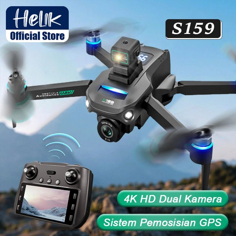 HELIK S159 Drone GPS Layar Besar WIFI FPV HD Dual Camera Mini Drone Anti Tabrakan Brushless Motor Drone