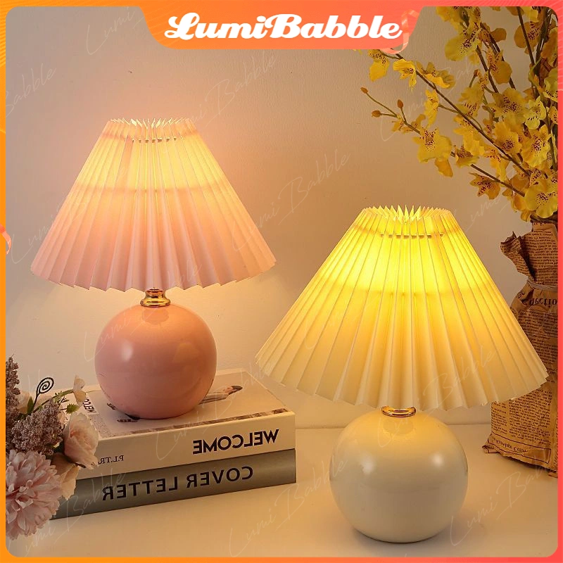 Lampu Meja Keramik Lipatan / Lampu Tidur Aesthetic / Tiga Warna Cahaya Dapat Disesuaikan