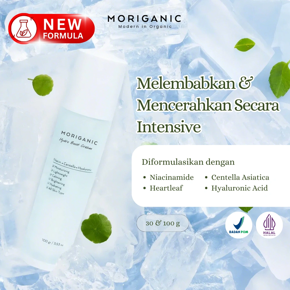 MORIGANIC Hydro Boost Cream Moisturizer - Niacinamide, Centela Asiatica, Heartleaf and Hyaluronic Acid - Pelembab kulit sensitif - Wajah Berjerawat - Moisturizer mencerahkan - Teksture ringan
