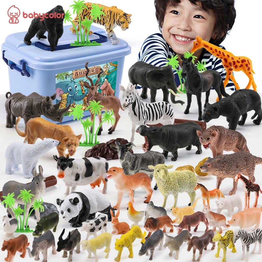 BABYCOLOR 58 PCS Figure Hewan Animal Figure Set / Hewan Zoo/ Hewan Ternak Toys Figurine With Box