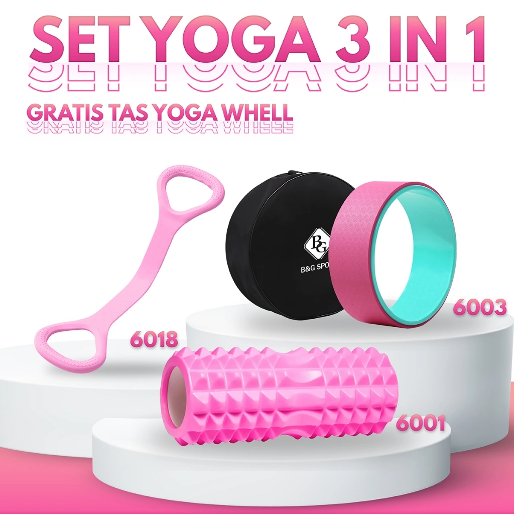 BG SPORT SET 3 IN 1 Alat Olahraga Premium Yoga Wheel Foam Roller Roda Senam Perlengkapan Olahraga