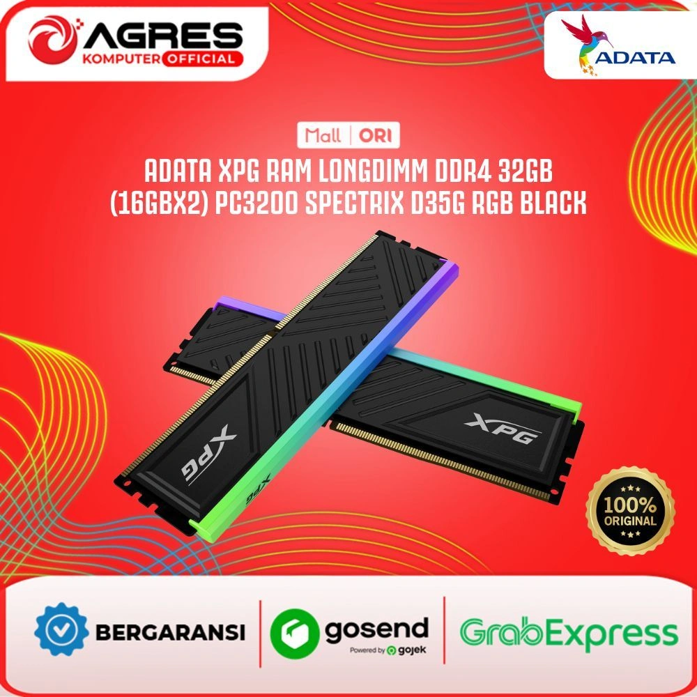 ADATA XPG RAM LONGDIMM DDR4 32GB (16GBX2) 3200MHZ SPECTRIX D35G RGB BLACK