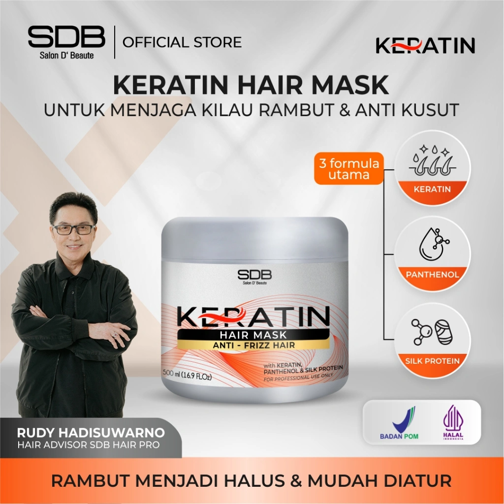 SDB Keratin Hair Mask 500ml / Anti Frizz hair / Masker rambut dengan Pathenol dan Silk Protein / Rambut bebas kusut / rambut jadi halus lembut dan mudah diatur