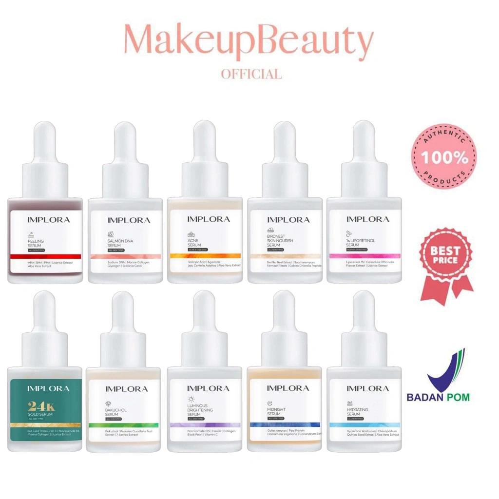 IMPLORA Face Serum 20ml - Acne | Brightening | Peeling | Midnight | 24K Gold | 1% Liporetinol | Bakuchiol | Hydrating | Salmon DNA | Birdnest