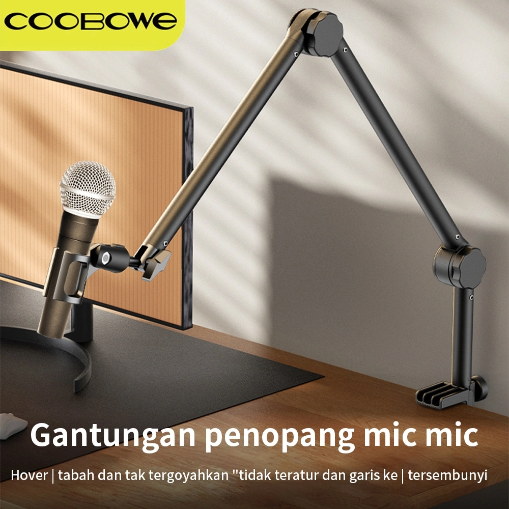 COOBOWE H1 Hitam Stand Microphone / Stand Mic / Arm Suspensi Lazypod Boom Arm Stand Holder hp Meja