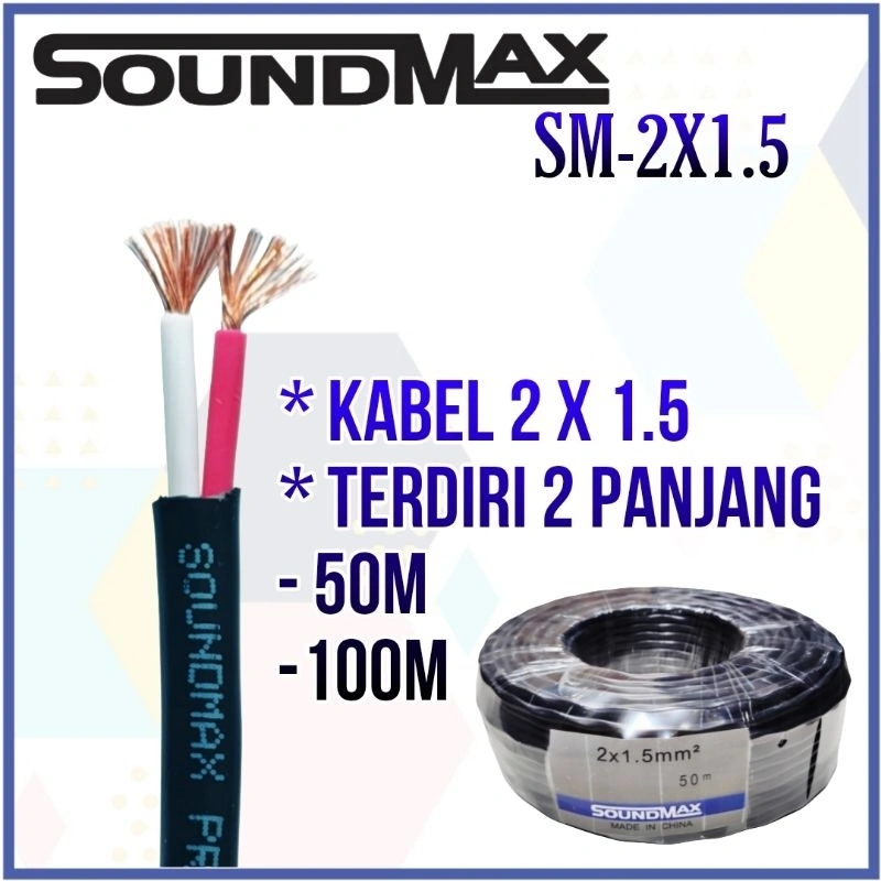Kabel Audio Speaker 2x1.5 Soundmax Kabel Listrik Serabut 50M