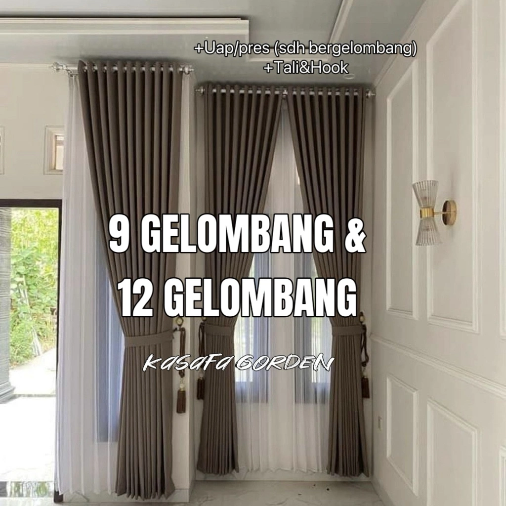 Gorden 9 gelombang 12gelombang bahan blackout safron premium sudah di uap bergelombang