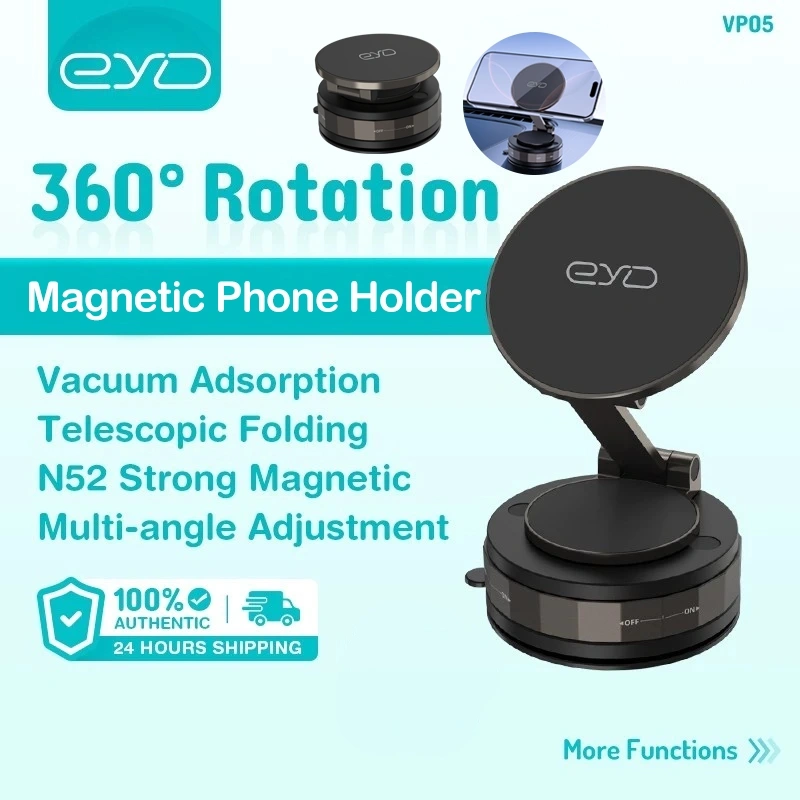 EYD VP05X Magnetic Phone Holder 360° Rotation Adjustable, Vacuum Suction, Universal Car Mount & Desktop Stand, Foldable Multi-Angle, Strong Magnetic Adsorption for iPhone/Tablets, Wall-Mounted for Home, Office, Bathroom ,Gym - Manual Magnetic Holder