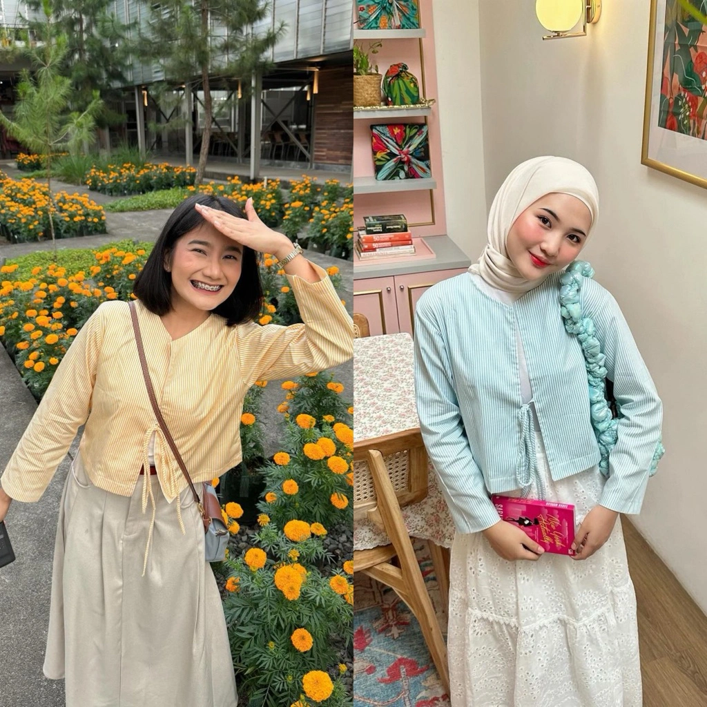 BIXBUX - Stripe Outer Cardigan Pita Outer Tali Outfit Wanita Korean Style Cardigan Wanita