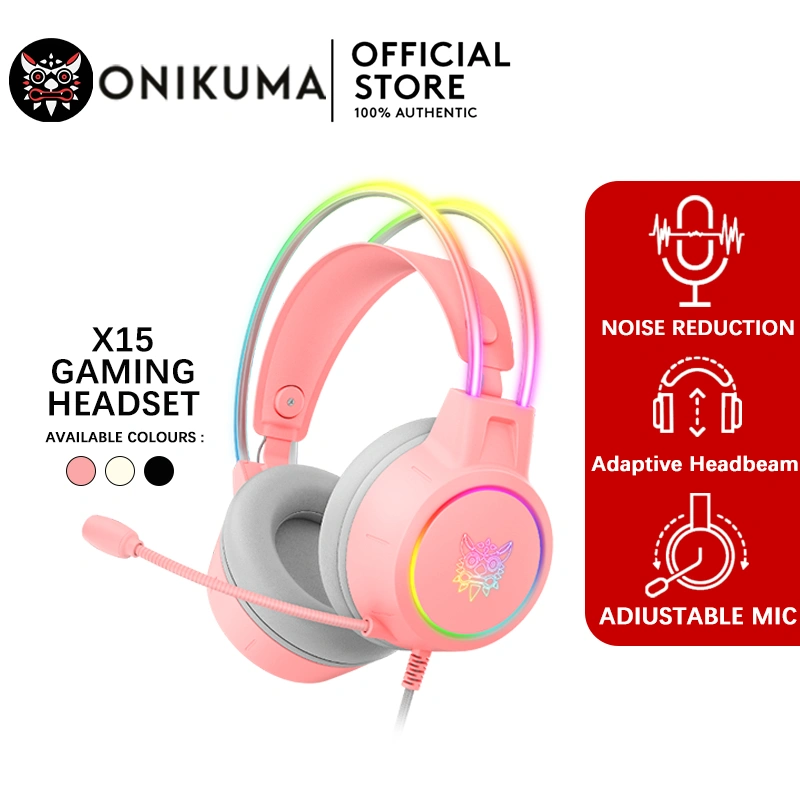 Onikuma X15 Pro Gaming Headset Noise Cancelling Mikrofon dengan Lampu RGB Headphone Game untuk Ponsel Laptop PS4 PS5 PC XBOX Earphone Bercahaya