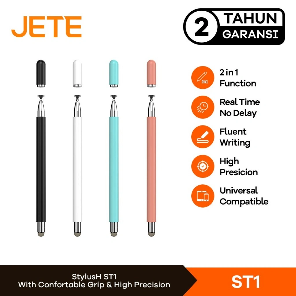 JETE ST1 2in1 Stylus Pen Universal For Smarphone Tablet Android IOS Garansi 2 Tahun