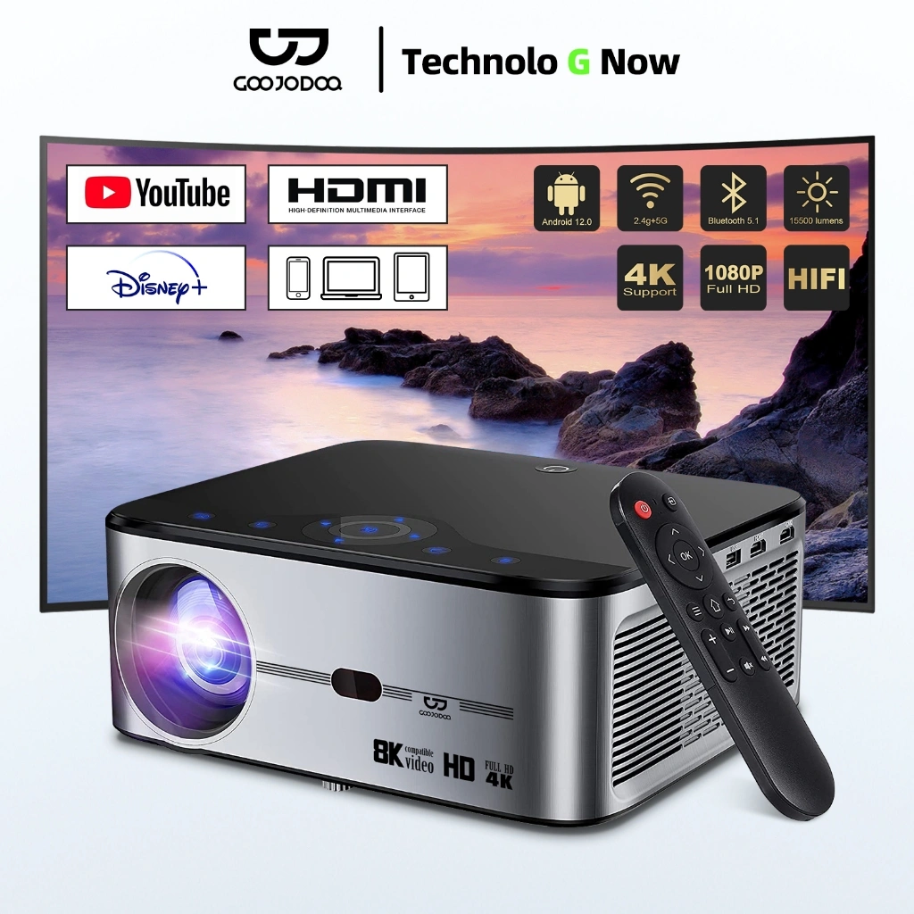Goojodoq Proyektor Profesional Android 4k Wifi Full Hd 1080p 15500lm Suporta Android Sincronizando a Tela do Smartphone Home Theater Projetor Office Proyektor
