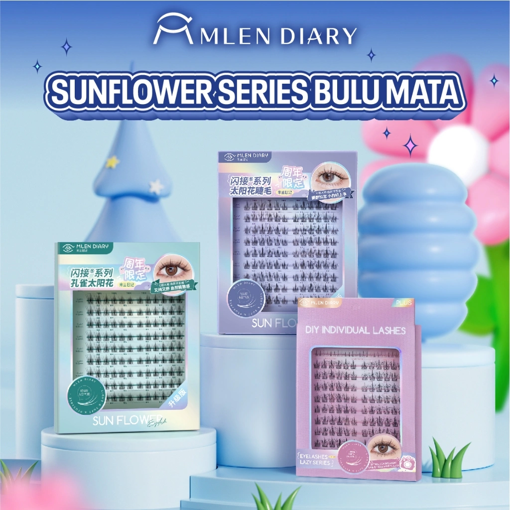 Mlen Diary Bulu Mata Sunflower Seri  Eyelasheyelash Extension Set Korean Look Bulu Mata Palsu Natural Bulu Mata Merak/Merah muda/Biru Sunflower