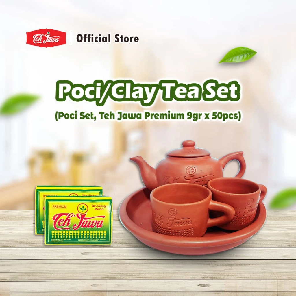 Teh Jawa Poci Tea Set tanah liat & Teh Jawa Premium 9g 1 pack isi 50 pcs