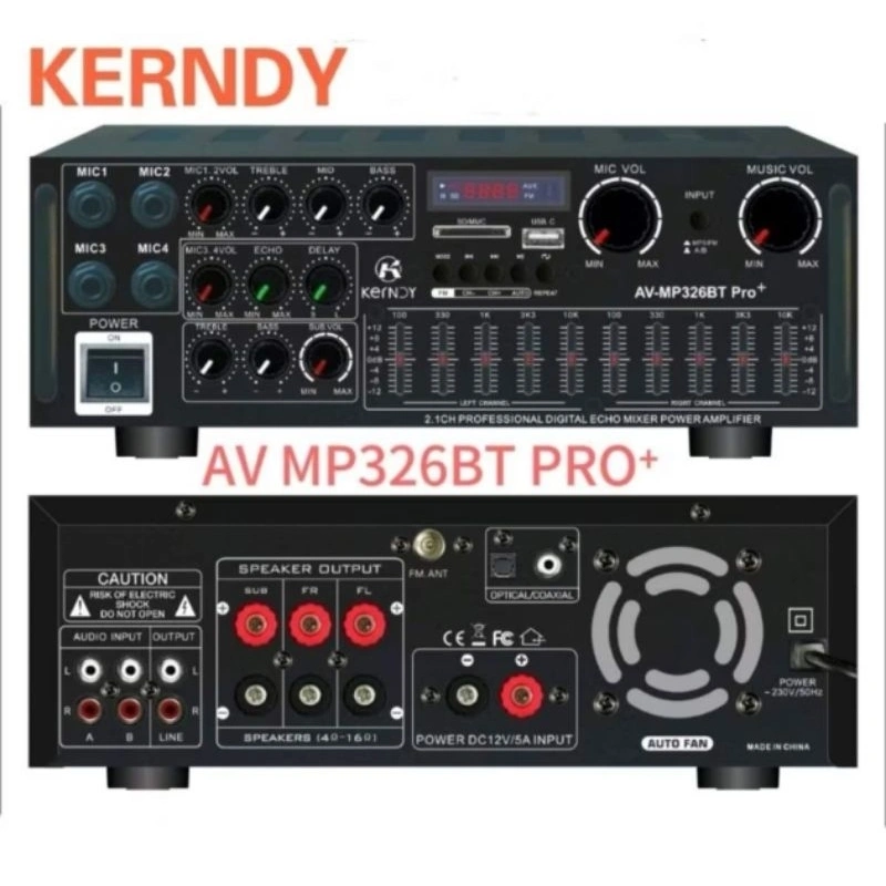 Amplifier kerndy Bluetooth 5.3 Audio AV-326 PRO+ Channel 2.1 Full Bass subwoofer Amplifier Karaok Home Theater kerndy AV-326 PRO+