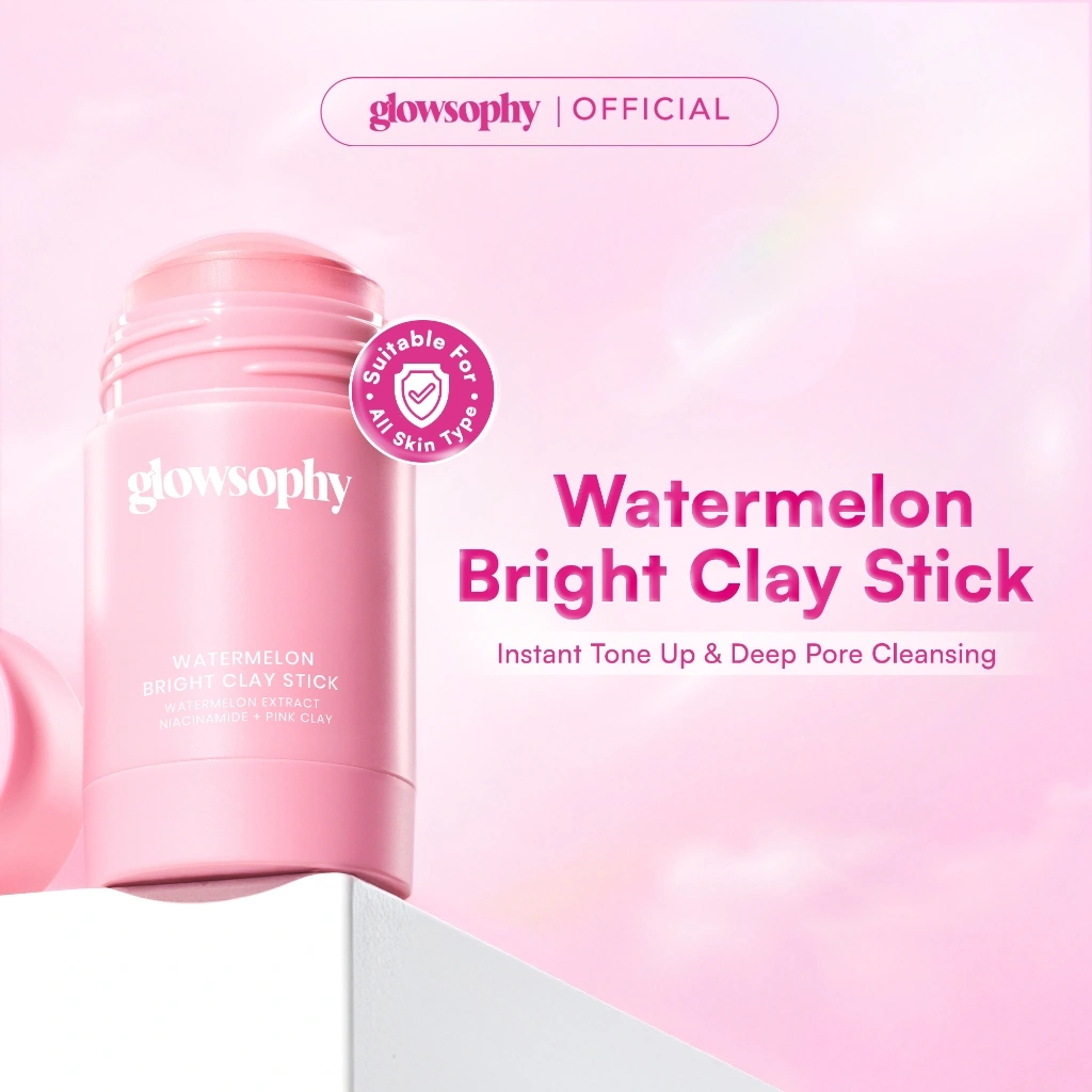 Glowsophy Watermelon Bright Clay Stick Mask 40g - Masker Wajah Glowing Mencerahkan, Meratakan Warna Kulit & Menyamarkan Noda Hitam Natural Eksfoliasi untuk Mengangkat Sel Kulit Mati Stick Wajah Face Cleansing Brightening Glowing Masker Eksfoliasi Wajah