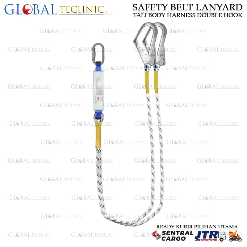 Absorber Lanyard Double Big Hook Safety Belt / Tali Body Harness Pengaman Panjat Tebing