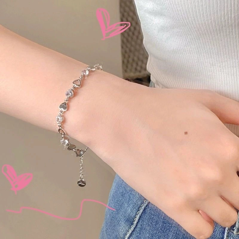 Gelang Couple Sweet & Edgy Love Kerawang dengan Batu Kristal Bracelet