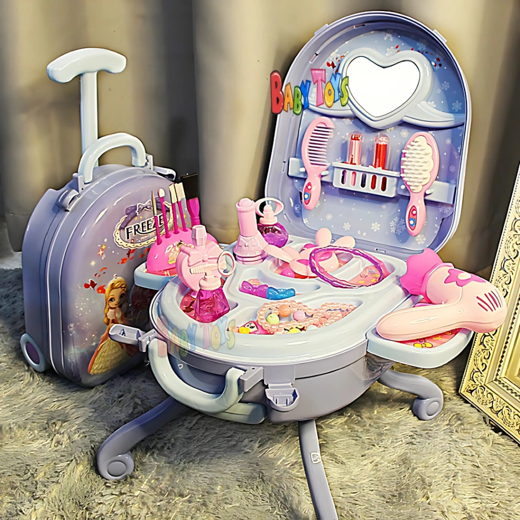 BabyToys Mainan Anak Perempuan Salon Salonan Meja Rias Kecantikan Make Up 3 in 1 Edukasi Koper