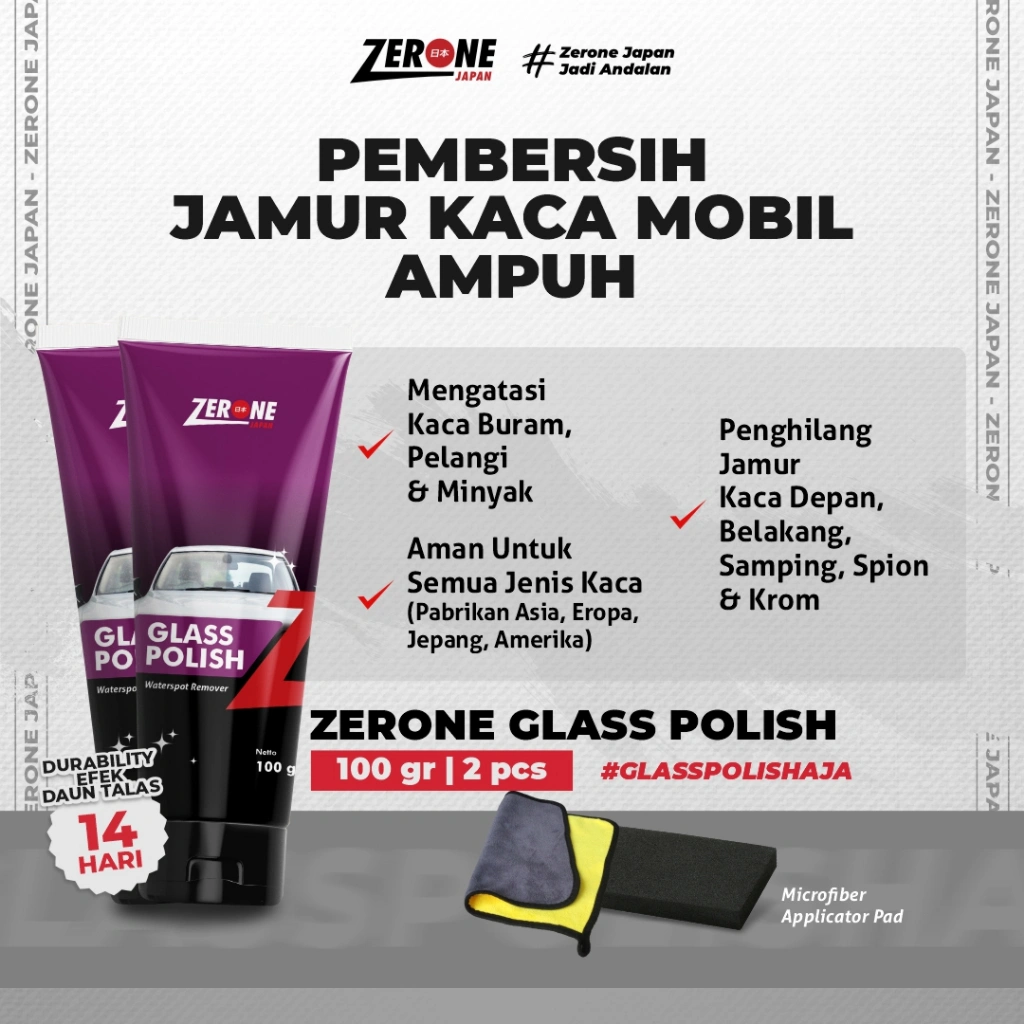 Zerone Japan Pembersih Jamur Kaca Mobil Glass Polish 100 gram Paket 2 Botol
