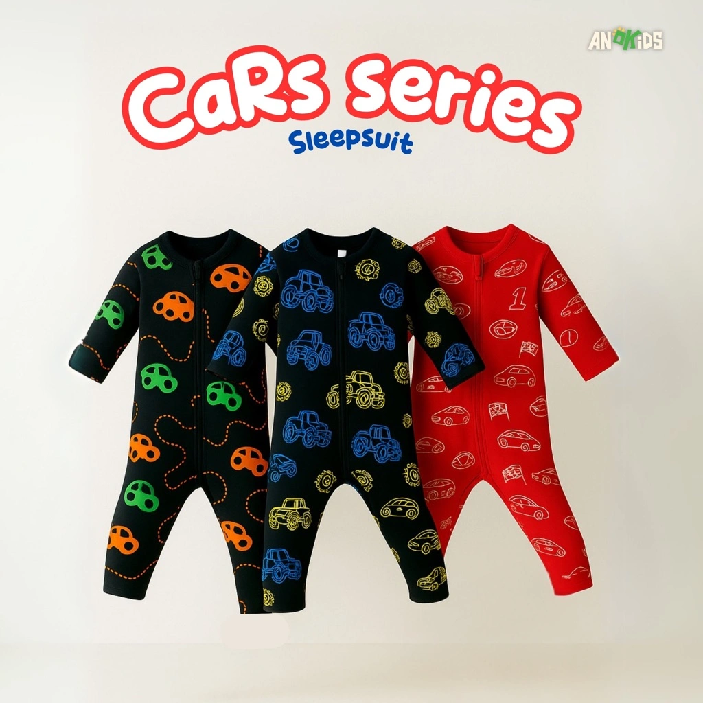 SLEEPSUIT CARS - Mobil - Baju Tidur Anak Laki-Laki dan Perempuan. Baju Tidur Anak. Baju Anak. Sleepsuit Zipper.