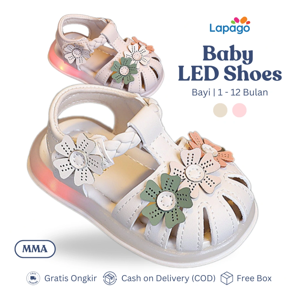 LAPAGO FREE BOX Sepatu Sandal LED Anak Bayi Perempuan Bunga Elegant 1 - 12 Bulan MMA