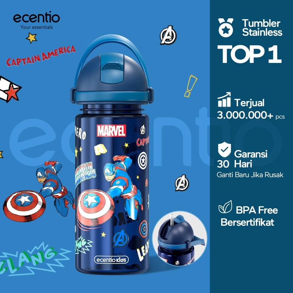ecentiokids 550ml botol anak BPA FREE dengan Sedotan Seri Disney